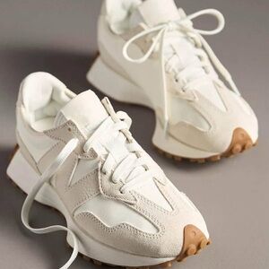 New Balance White Retro-Inspired Sneakers with Chunky Silhouette 327's